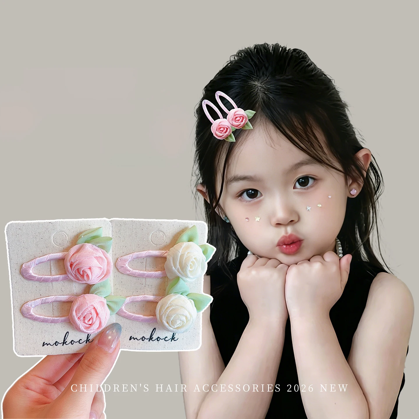 Neue Mode 2-teiliges Set Weiße Rosa Blumen-Haarspangen Schonende Haarnadeln für Babymädchen Frauen Koreanische Accessoires Partygeschenk 2026 – Detail 1