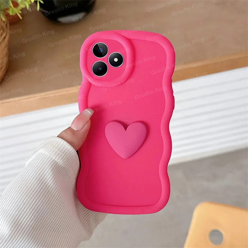 Cute Casing For Realme C53 RMX3760 / C51 / C51s / Narzo N53 /Realme Note 50 Case Macaron Wave 3D Stereo Love TPU Phone Cover