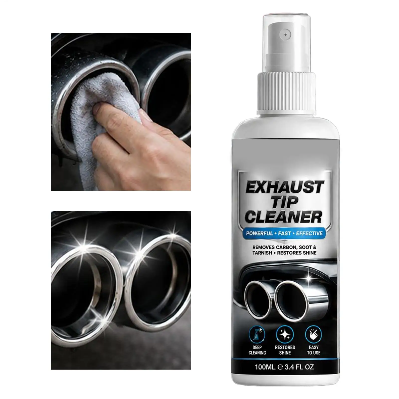 Exhaust Tip Carbon Cleaner Spray Precise No Scrub Shine Restorer Exhaust Tip Carbon Buildup Remover for Daily Care Sedan SUV