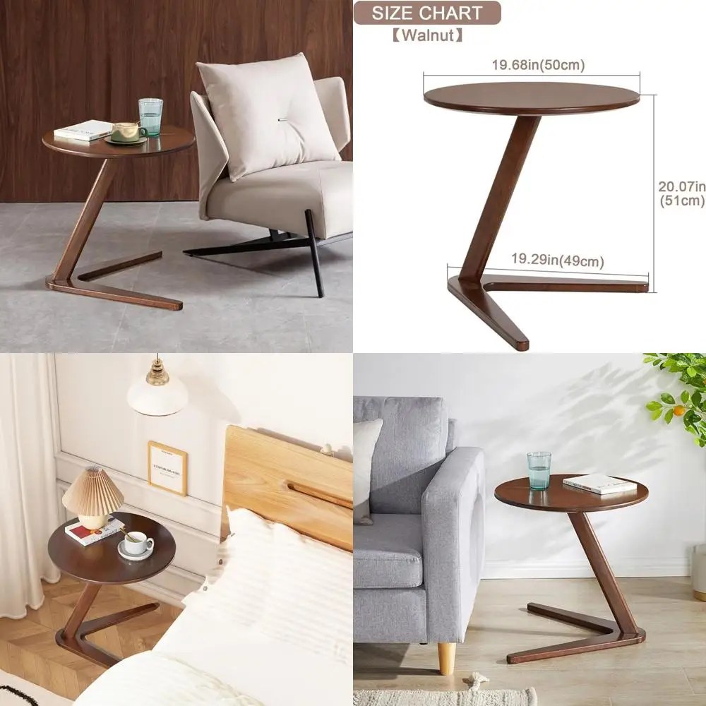 

Solid Wood C-Shaped Sofa Side Table, Sliding Under Couch for Snacks, Coffee, Laptop, Ideal for Living Room, Bedroom, Office
