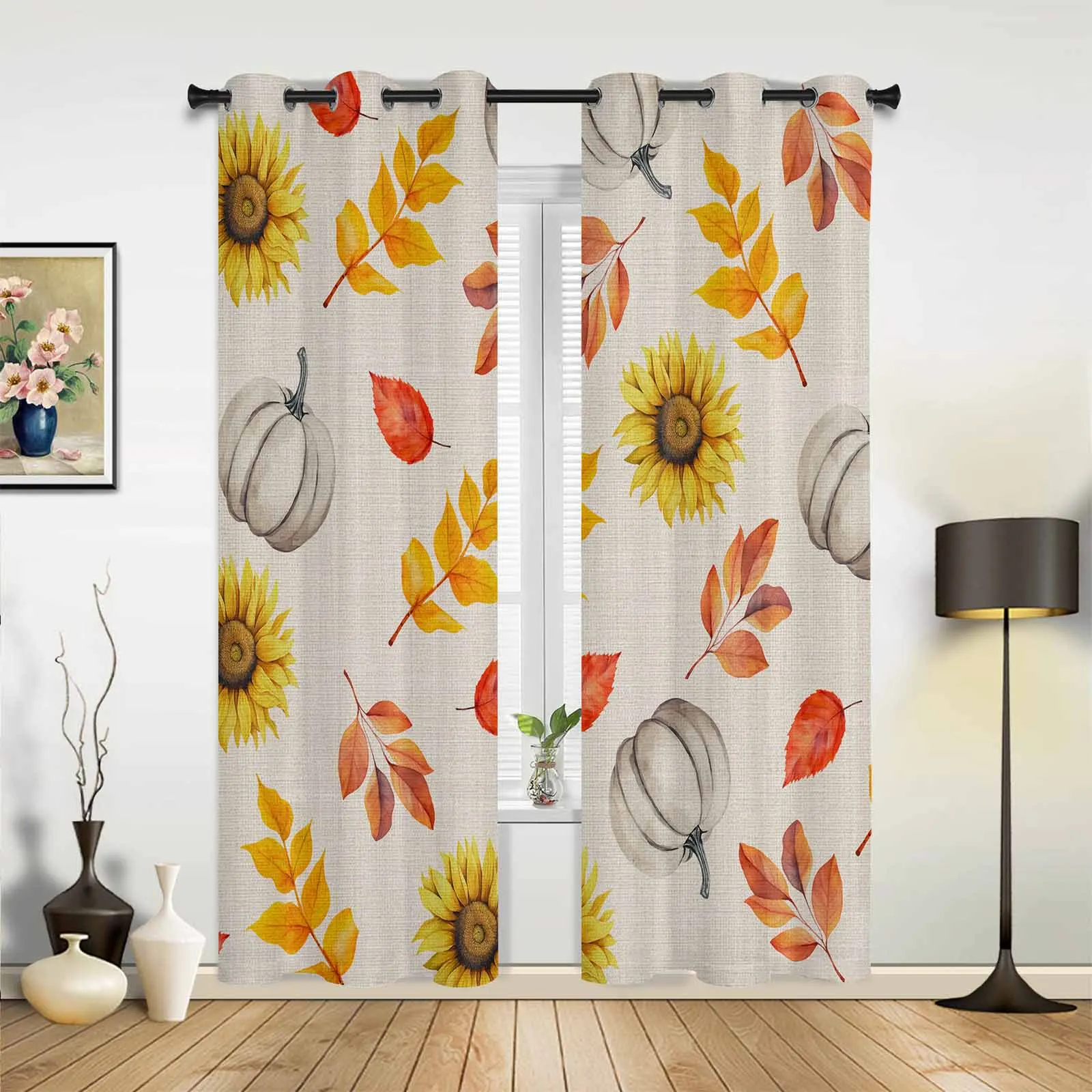 Autumn Sunflower Pumpkin Country Style Modern Window Curtains for Living Room Bedroom Curtain Kitchen Treatment Blinds Drapes