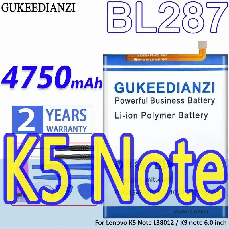 

Аккумулятор мобильного телефона для Lenovo K5 Note L38012 K9, 6,0 дюймов, долговечный, 4750 мАч, BL287
