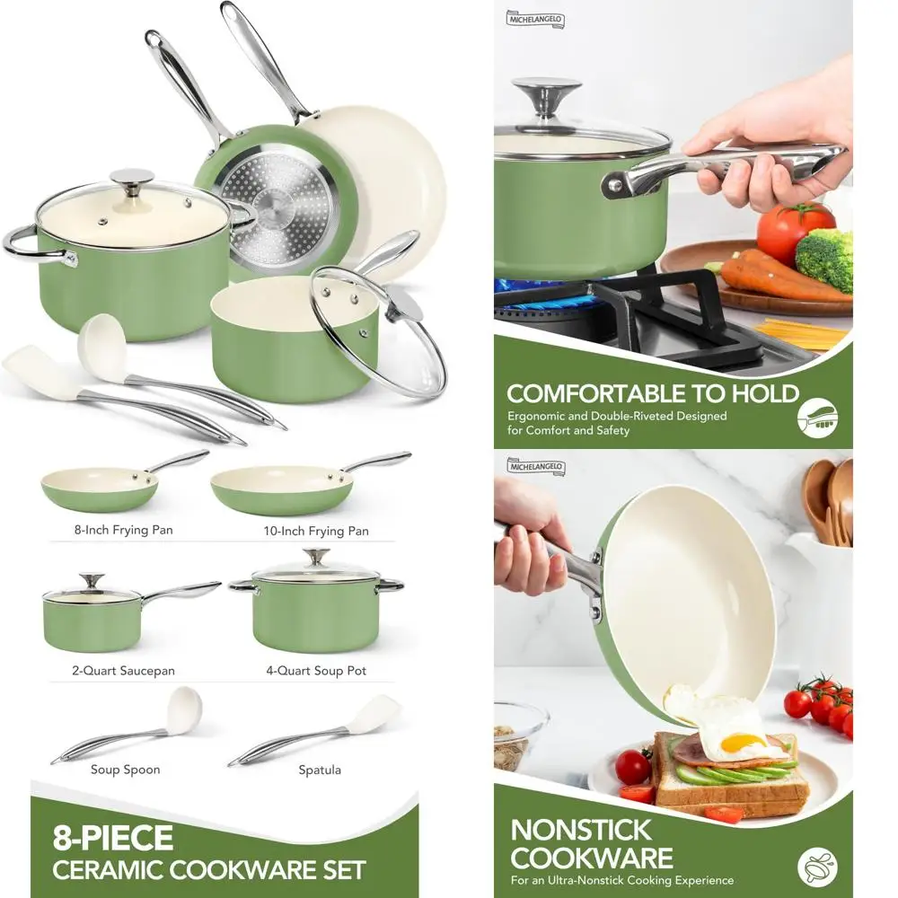 

Набор кастрюль и сковородок michelangelo — набор керамической посуды с антипригарным покрытием, набор для здорового приготовления пищи из 8 предметов, нетоксичный, безопасный для духовки и совместимый с
