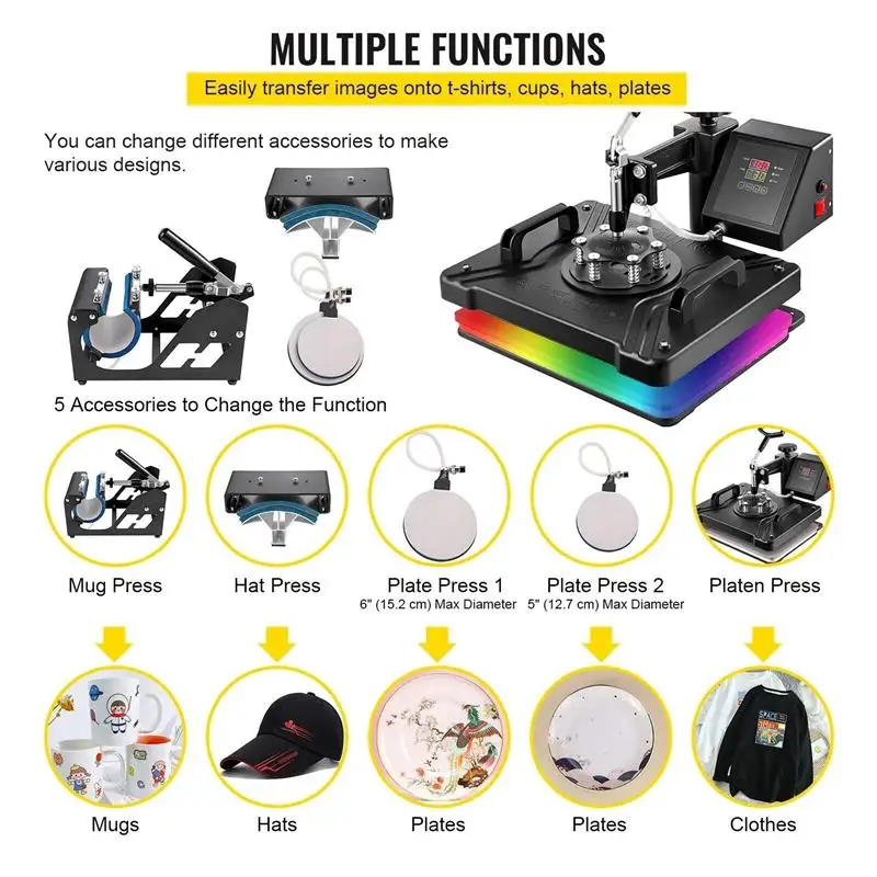 New! Combo Heat Press Machine 5/6/8 in 1 30*38CM 38*38CM Muntifunctional Sublimation Printer Transfer for Mug Hat Plate T-Shirt