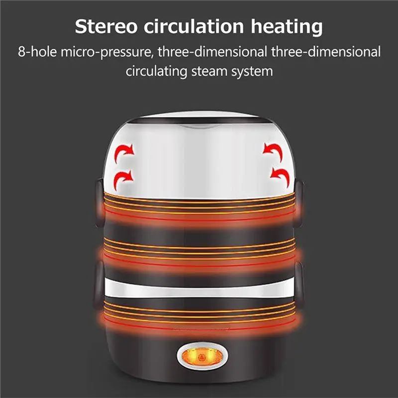 AB11-For Office Workers Portable Hot Food Steamer Electric Heating Double-Layer Stainless Steel Lunch Box EU EU Plug