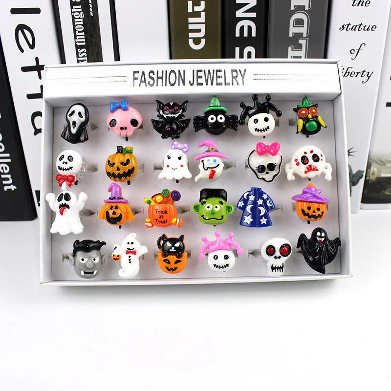 Portable Halloween Cute Luminous Ring Light Halloween LED Ring Glowing Ghost Light For Home Horror Props Supplies Kids Gift