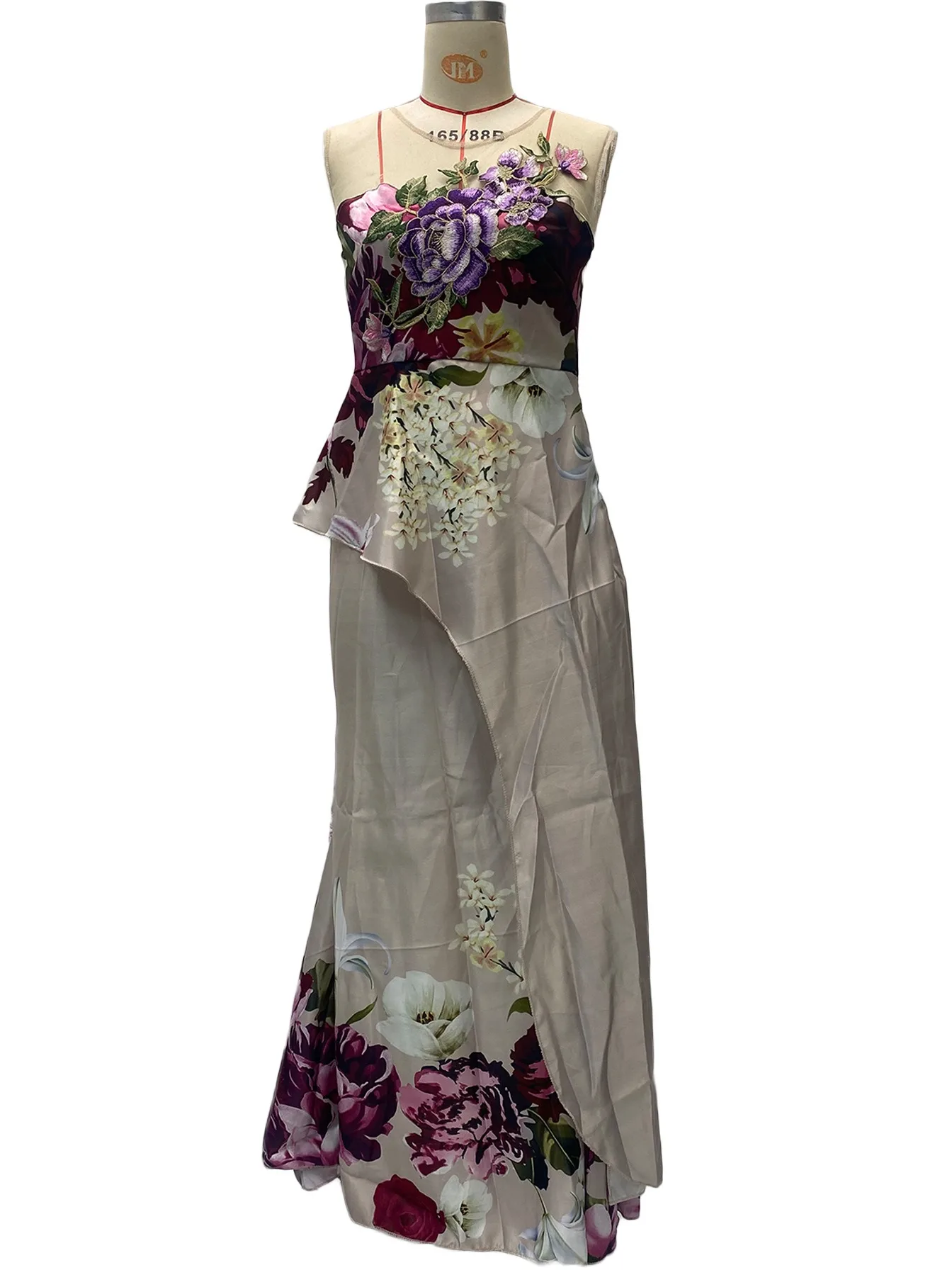 Women Fishtail Long  Banquet Invisible Shoulder Straps Mesh Open Back Satin Embroidery Ruffles Evening Prom Cocktail Dress