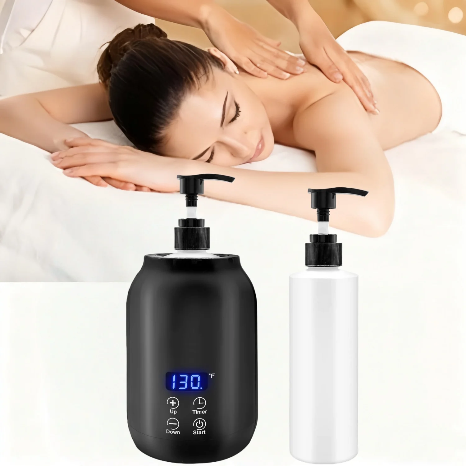 

Massage Oil Warmer with Oil Bottle Dispenser LED Display Smart Touch Heating Lotion Lube Gel Cream for Home Salon Spa Massage