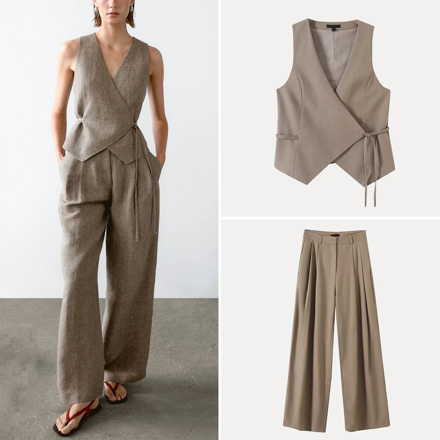 

V-Ne Suit Vest And Long Pants Set Women's Faion 2025 Summer Polyester Fiber ort Sve Zipper Closure Two-Piece Suit