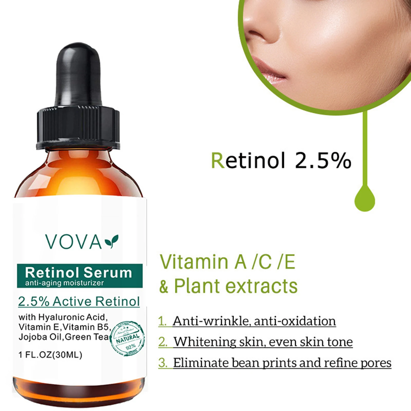 Retinol Face Serum 2.5 Anti-Aging Whitening Facial Skin Care Serum Brightening Facial Serum For Day & Night Use