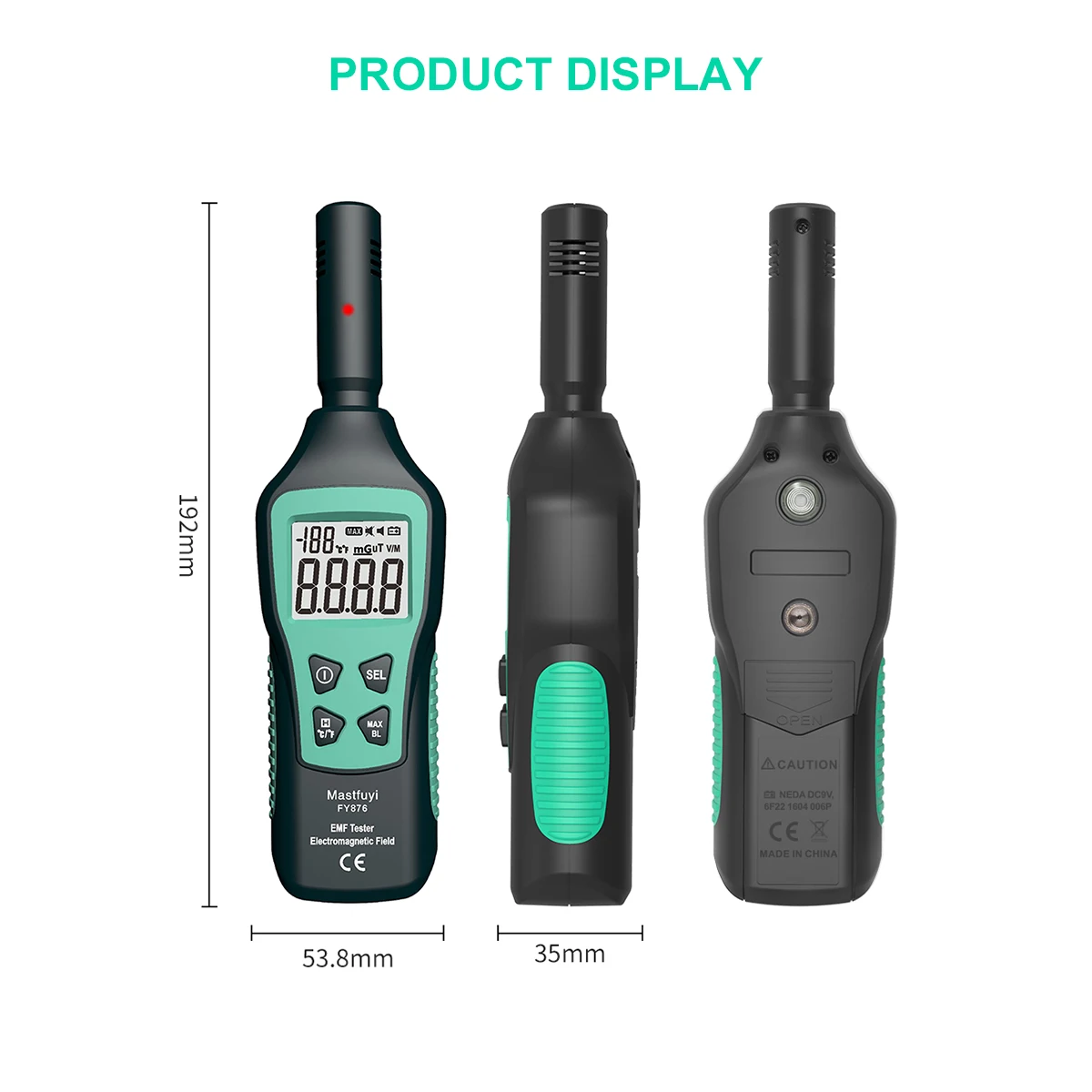 Mastfuyi EMF Meter rilevatore di radiazioni elettromagnetiche Tester di radiazioni a onde elettromagnetiche Monitor di radiazioni FY876 nero