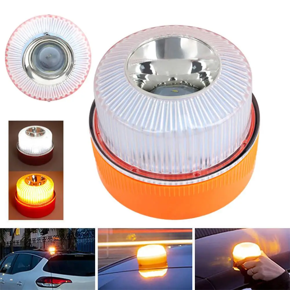 Spanish V16 Explosion Flash LED White Emergency Light Yellow Car Warning Light Traffic Flash With Battery Bottom Strong Magnetic