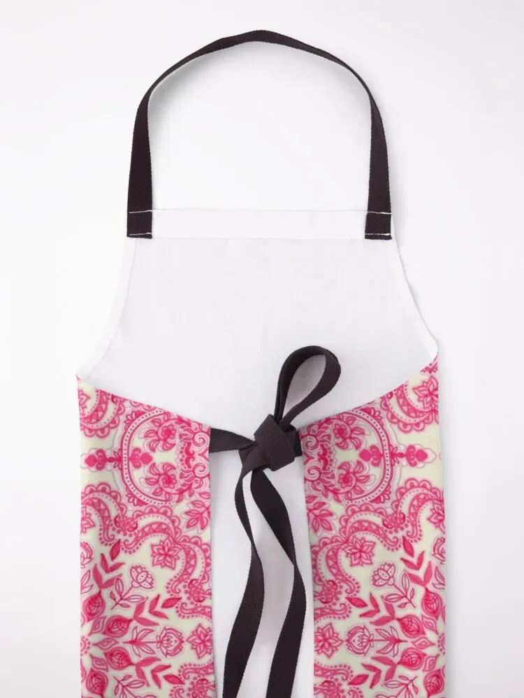 Hot Pink & Soft Cream Folk Art Pattern Apron Waterproof women nail tech supplies Apron