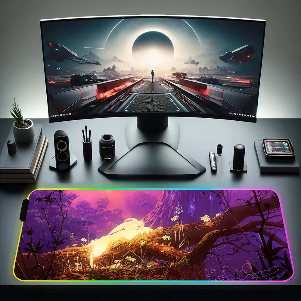 Ori And The Blind Forest Girl RGB Pc Gamer Keyboard Mouse Pad Mousepad LED Glowing Mouse Mats Rubber Gaming Computer Mausepad