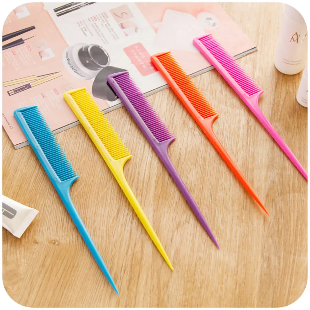 5Pcs Anti-Static Close Tooth Tail Hair Comb Long Handle Hairbrush for Salon Hair Styling Sectioning Coloring Home Use