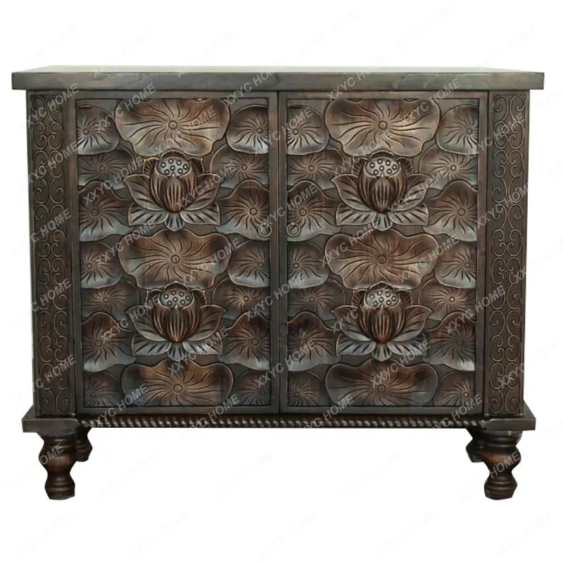 

Southeast Asian Style Wood Carved Storage Curio Cabinet Furniture Chinese Style Entrance Cabinet Storage Cabinet