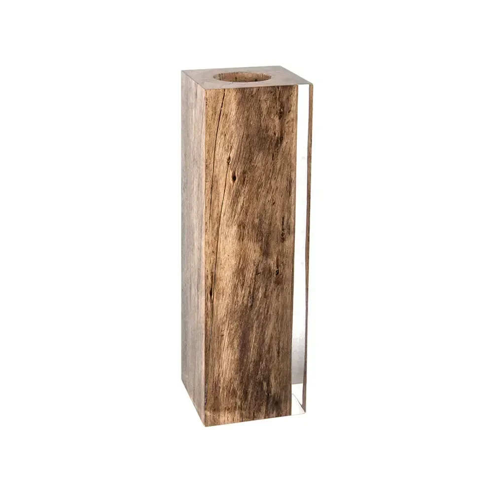 Creative rustic wooden vase in transparent acrylic Rectangular tall clear resin vintage driftwood vase art craft for table decor