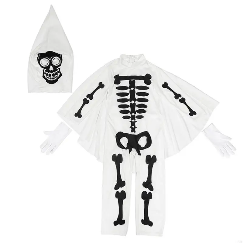 H58E Boy Girl Skeleton Costume Kid Halloween Costumes Party Cosplay Bodysuit Jumpsuit