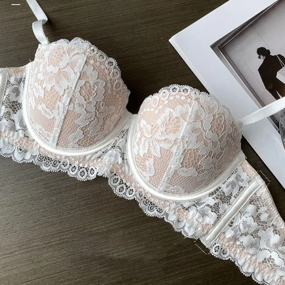 

Fashion Mesh Lace Flower Bra Anti-sagging Deep V Push Up Bra Lingerie French Style Women Underwear Beach