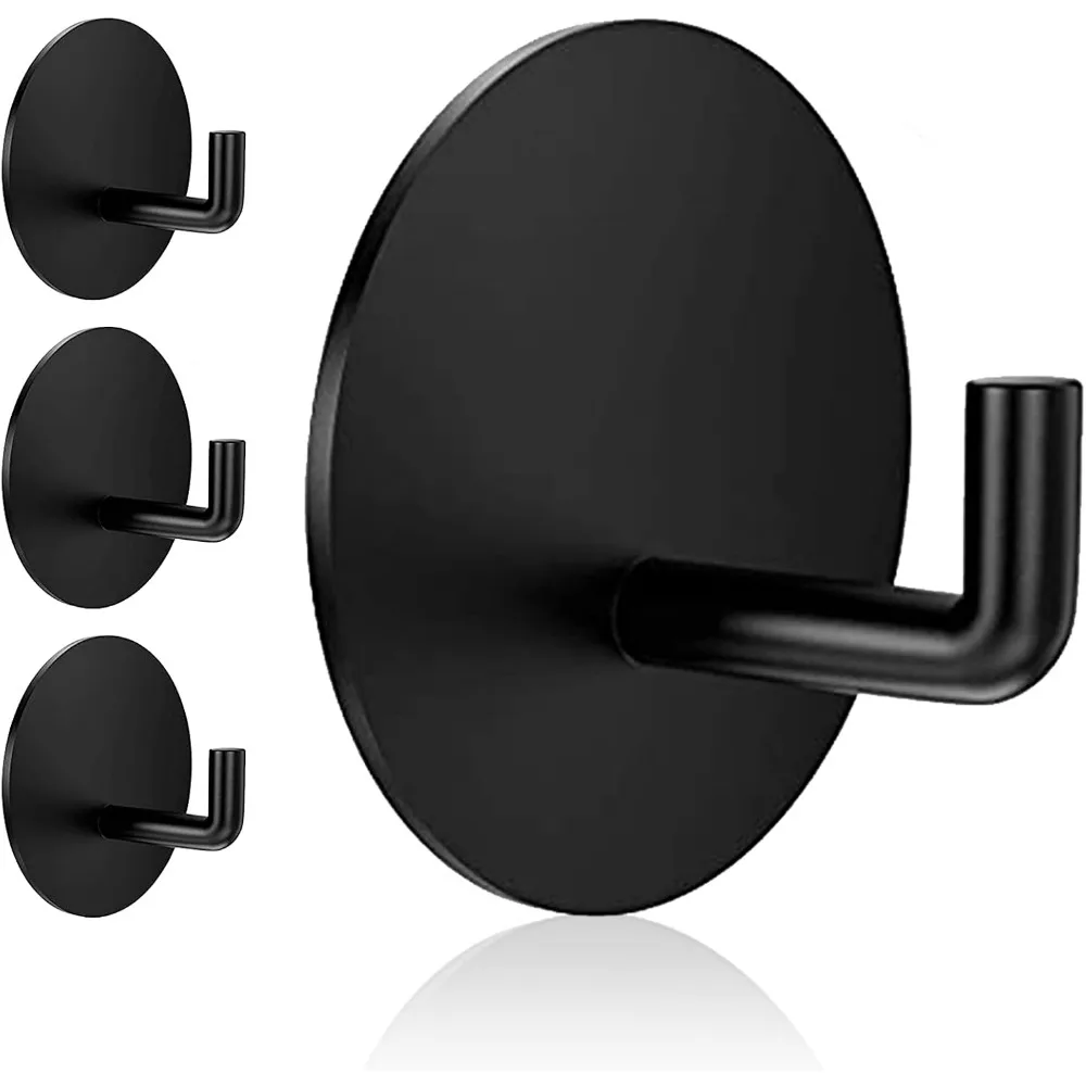 

Heavy Duty Waterproof Adhesive Hooks 4-Pack, Stainless Steel Black, Removable for Bathroom Shower Towel Robe Door Wall