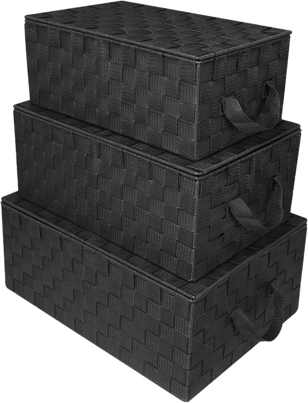 

Set of 3 Storage Baskets with Lids Hand-woven Mesh Design