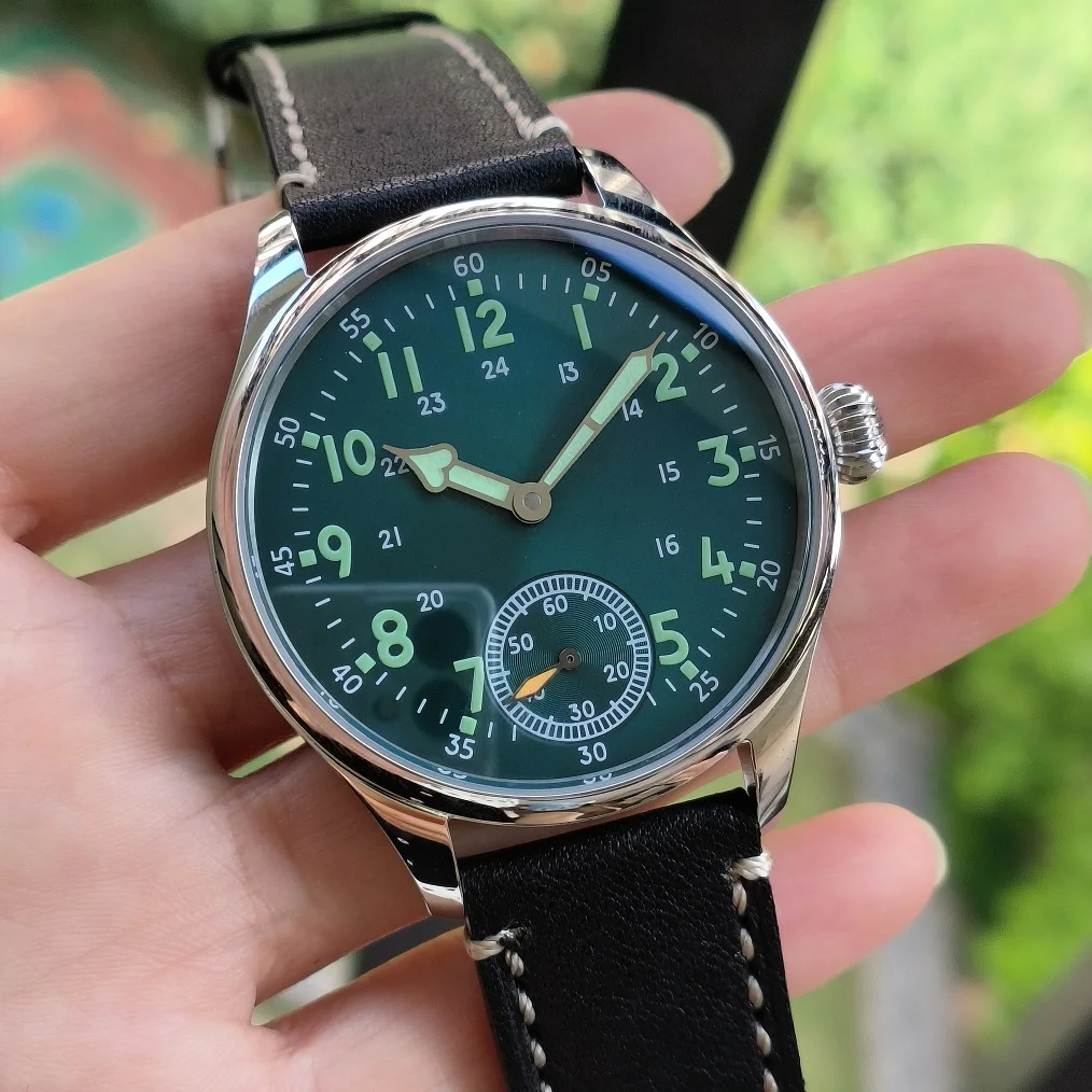 Nessuno logo 41mm cassa in acciaio inossidabile 316L AR zaffiro cristallo quadrante verde numero verde orologio meccanico luminoso a mano