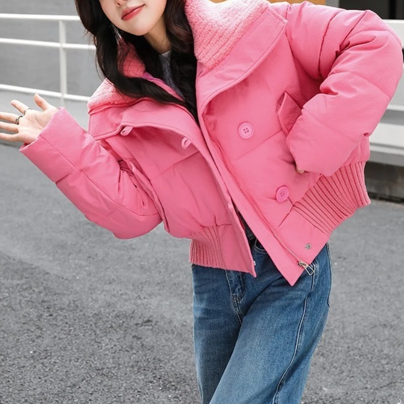 

Winter New Warm Down Cotton Jacket, Sheep Cake Wool Collar, Short Bread Jacket for Women