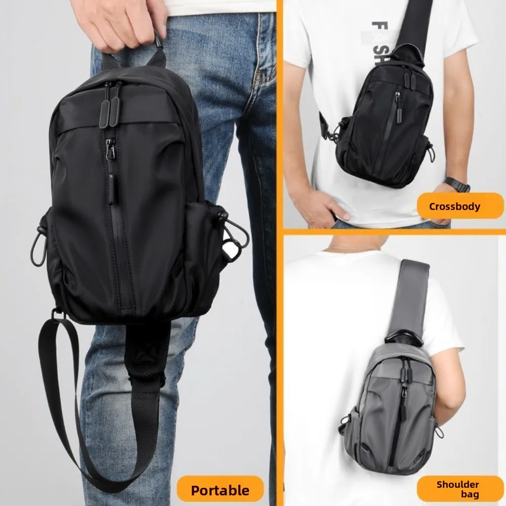 

Casual Oxford Men's Chest Bag Multifunction Large Capacity Sports Crossbody Bag Leisure Solid Color Nylon Shoulder Bag Boys