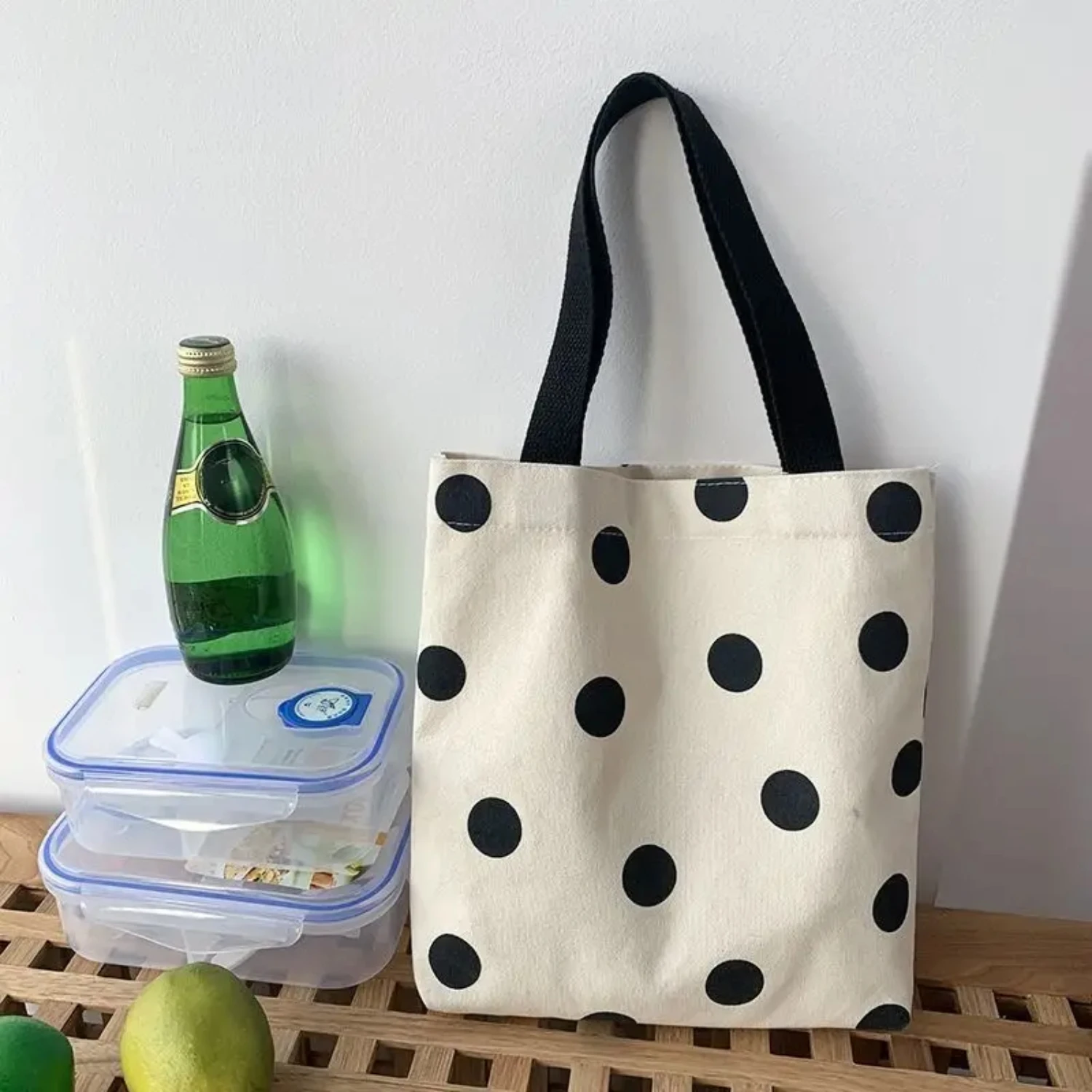 

Stylish and Chic Mini Canvas Tote Bag - Fashionable Polka Dot Leopard Print Trendy Shoulder Ideal for Everyday Use P