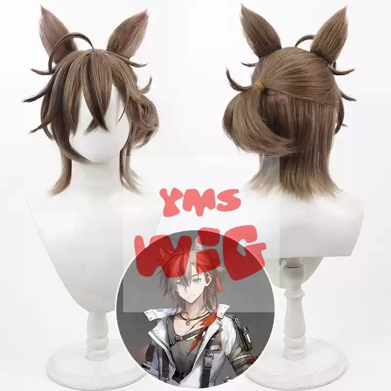 

Arknights Stainless Cosplay Wig Short Brown Mixed Heat Resistant Synthetic Hair Halloween Party Role Play Carnival + Wig Cap