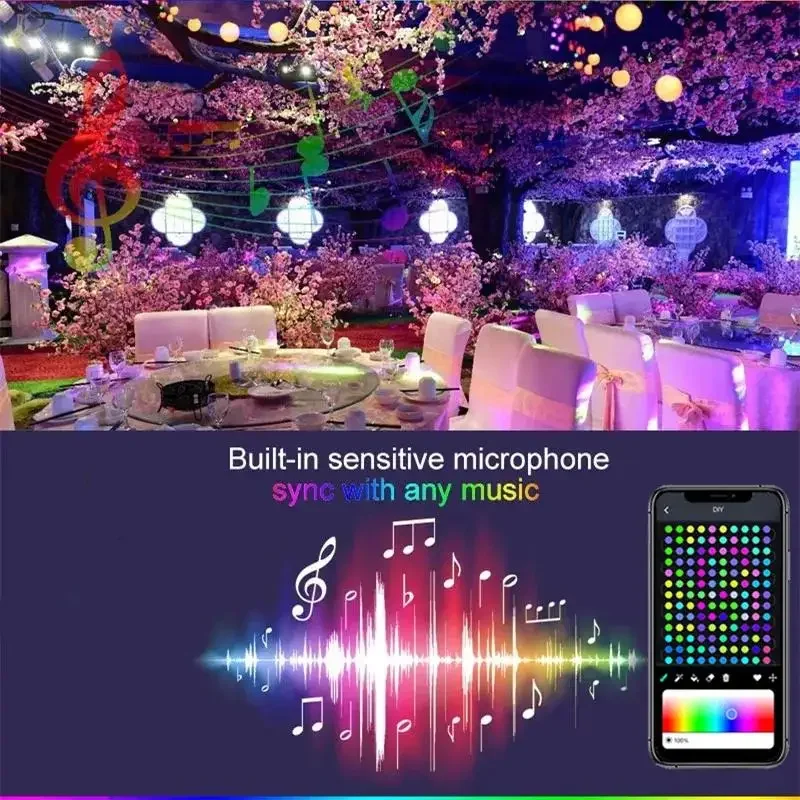 10M G40 LED-Lichterkette, Bluetooth, APP-Fernbedienung, für den Außenbereich, USB-RGB-Farbwechsel-Schnur für Party, Hochzeit, Garten, Hinterhof