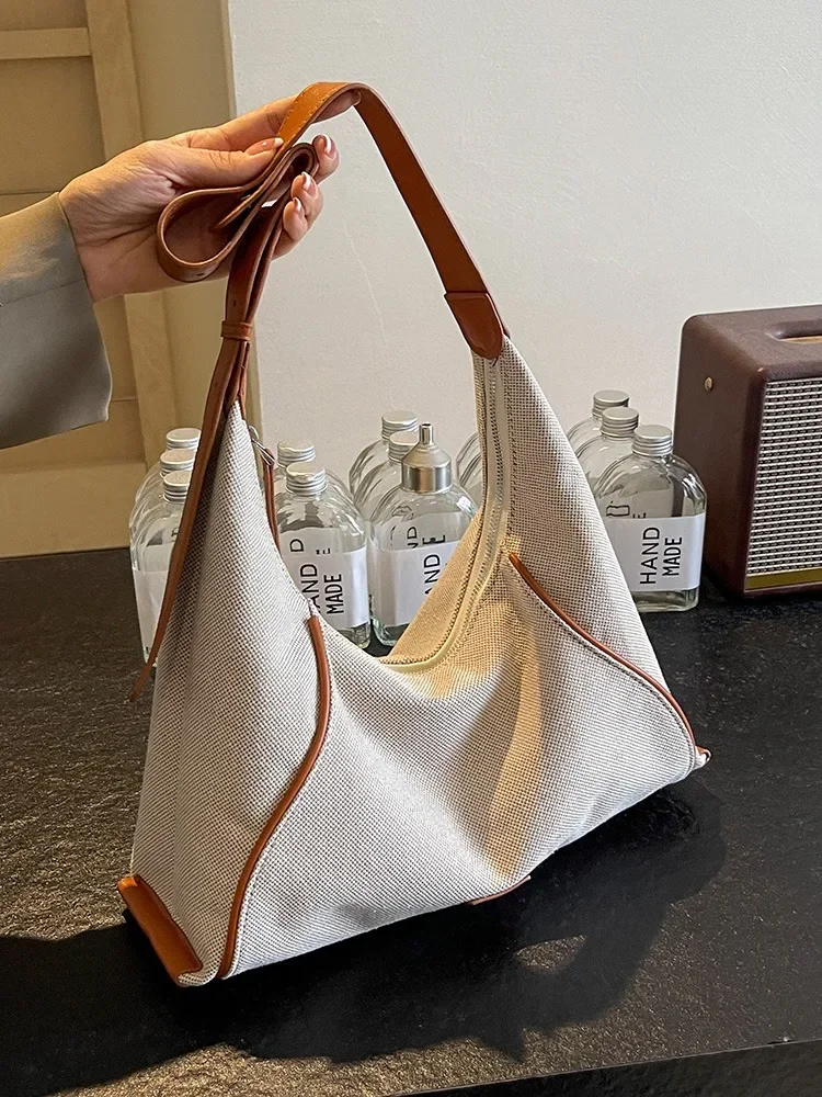 Large Capacity Canvas Bag Women 2024 New Casual Single Shoulder Crossbody Bag Class Commute Tote Bag Solid Color High Quality