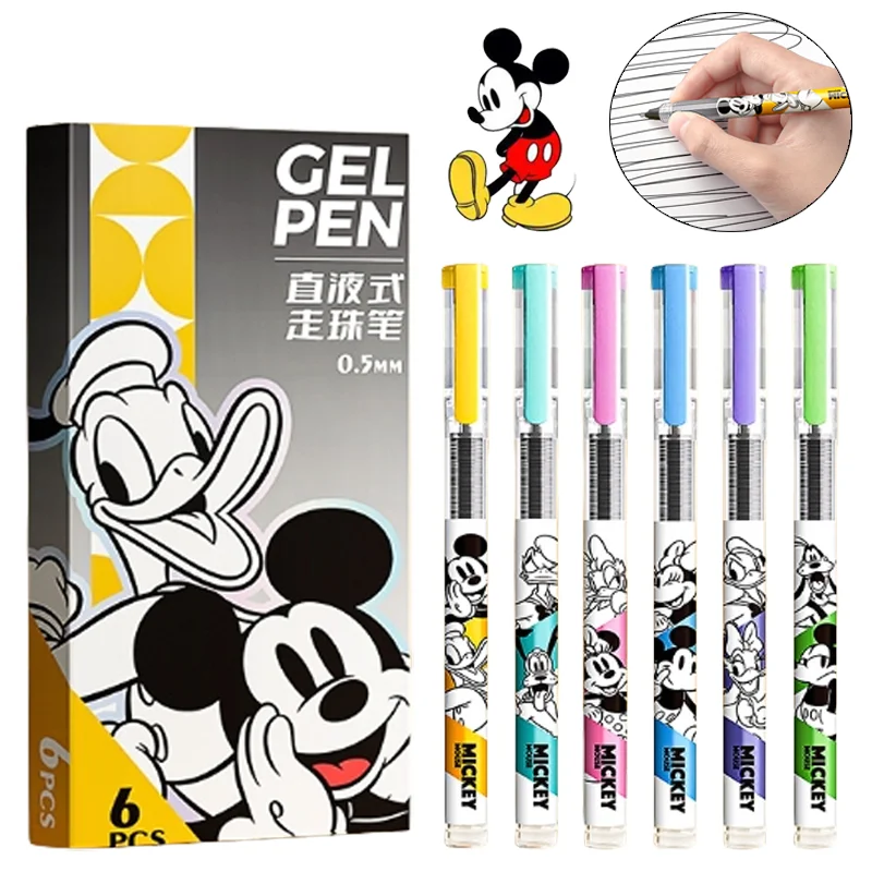 6 Buah Pena Gel Disney Mickey Pena Bolpoin Cair Lurus Alat Tulis Siswa Kawaii Hadiah Alat Tulis Perlengkapan Kantor Sekolah
