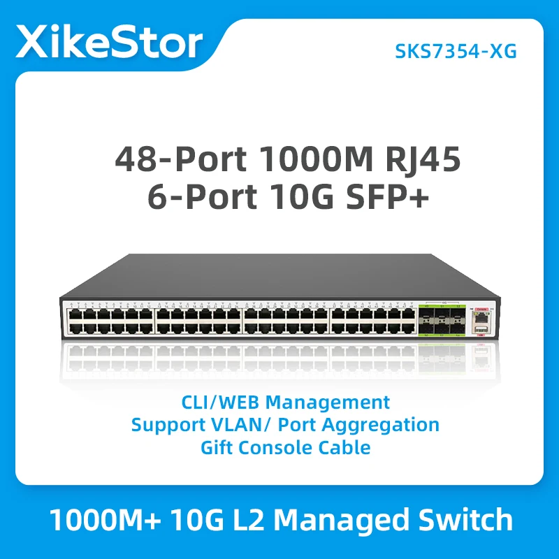 

XikeStor L2 Managed Ethernet Network Switch 48 Ports 1000M RJ45 6 Ports 10G SFP+ Slots Switch WEB/CLI Management