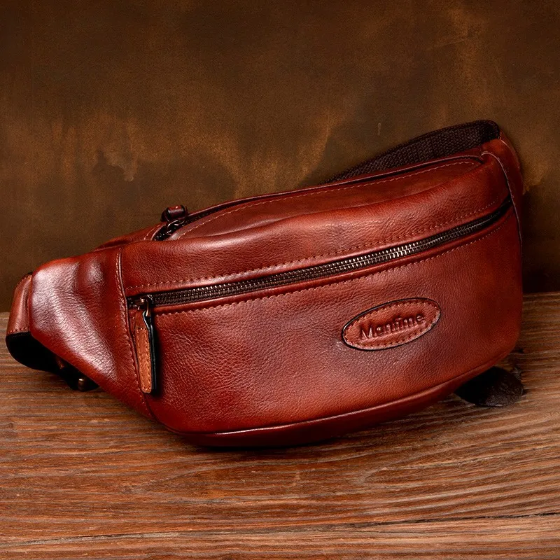 Retro genuine leather commuting fashion shoulder bag top layer vegetable tanned cowhide mobile phone crossbody bag