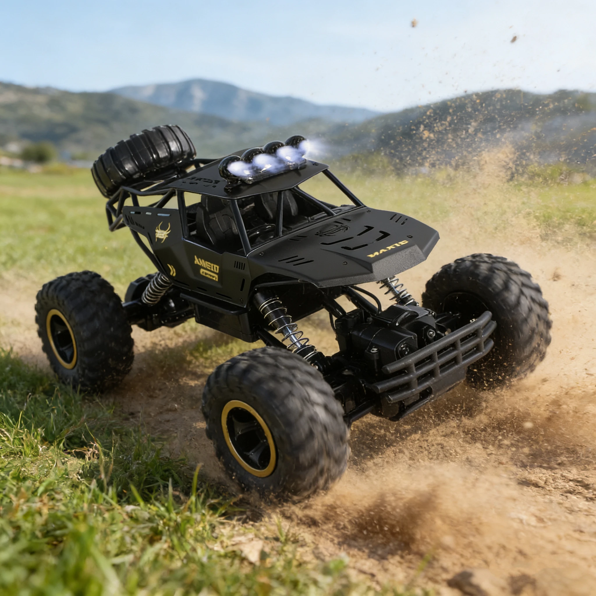 

Rechargeable 4WD RC Off Road Car 1:12 Scale 2 Batteries Metal Shell LED Headlights Remote Control Monster Truck