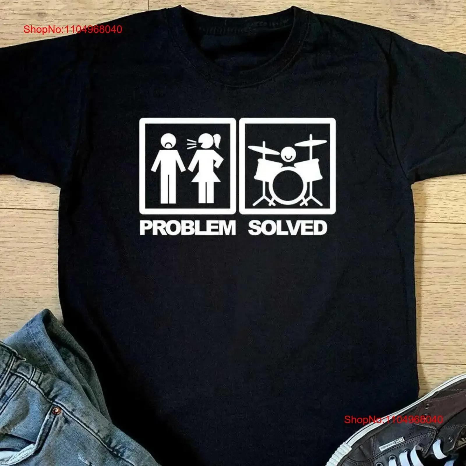 

Problem Solved Drums T shirt Mens Funny Drummer Top Boys Birthday Christmas vintage Washed fashion Comfortable Unisex