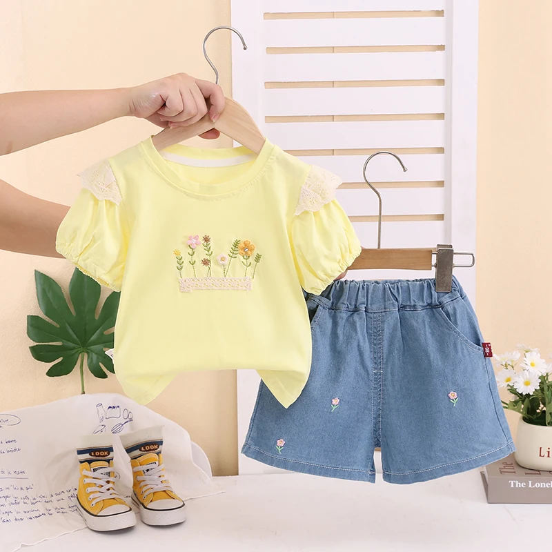 

New Summer Baby Girls Clothes Suit Children Fashion Short Sleeved T-Shirt Shorts 2Pcs/Sets Kids Clothing Infant Casual Costume