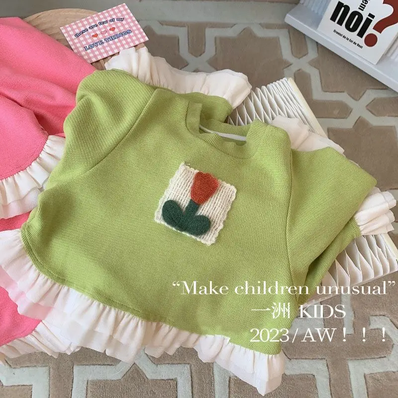 Children's Clothing Sets Floral Decoration Lace Tops + Pants 2Pcs Kids Clothes Girls for 1 To 5 Years Baby Girl Outfit Set image 3
