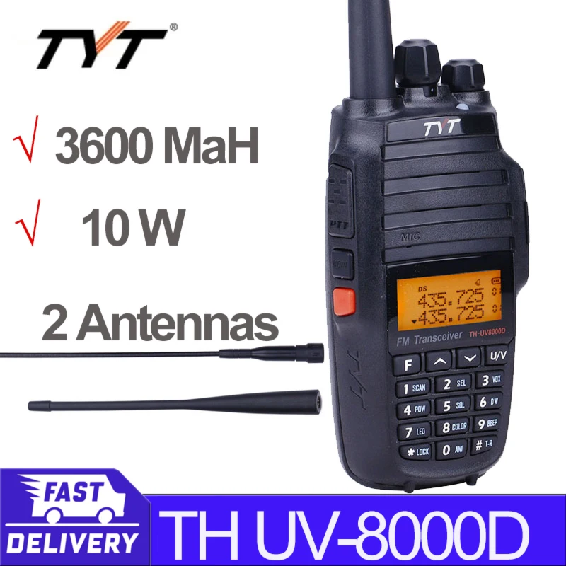 TYT self-driving travel Walkie Talkie TH-UV 8000D  10W 3600mAh Handheld Radio, Dual Band 136-174/400-520MHz Walkie Talkie