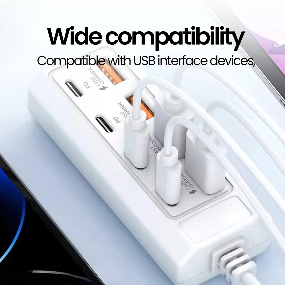 محطة شاحن USB متعددة المنافذ 8 في 1 قطاع الطاقة محطة شحن سطح المكتب USB محول المقبس الكهربائي PD نوع C HUB شاحن
