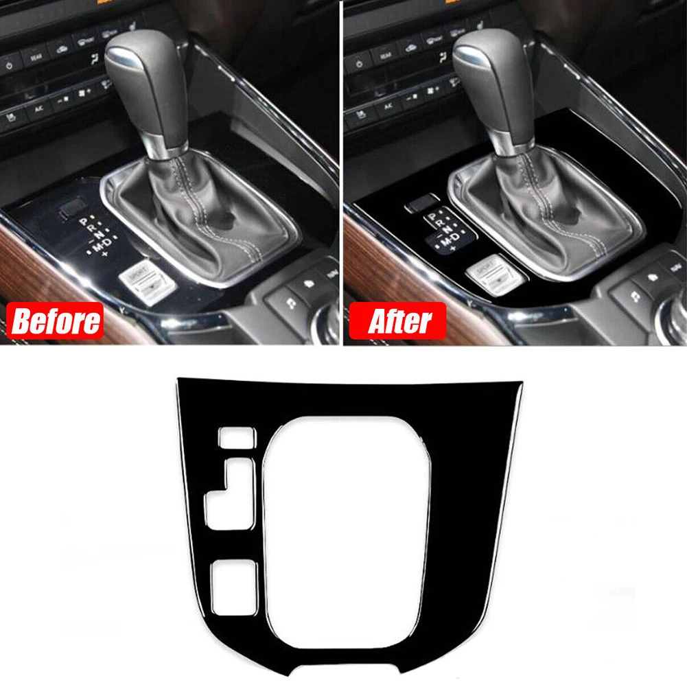 Transform Your Car\'s Interior with Glossy Piano Black Console Gear Shift Panel Cover Trim Perfect Fit for Mazda CX 9 2016 2021