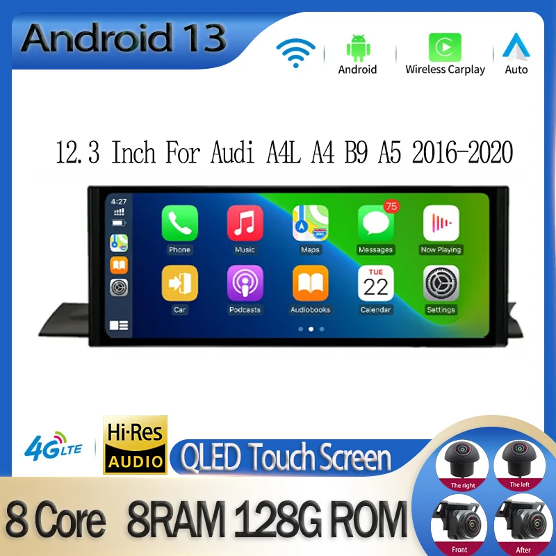 

12.3 Inch Screen Android 13 Autoradio For Audi A4L A4 B9 A5 2016-2020 RHD Car Radio Multimedia Video Player GPS Wireless Carplay