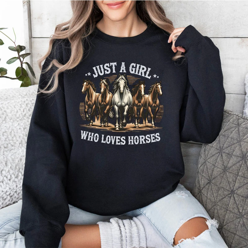 Just A Girl Who Loves Horses Sweatshirt Hoodie Funny Horse Lover Gift Western Boho Pullover Farm Casual Daily Sweatshirt Jumper