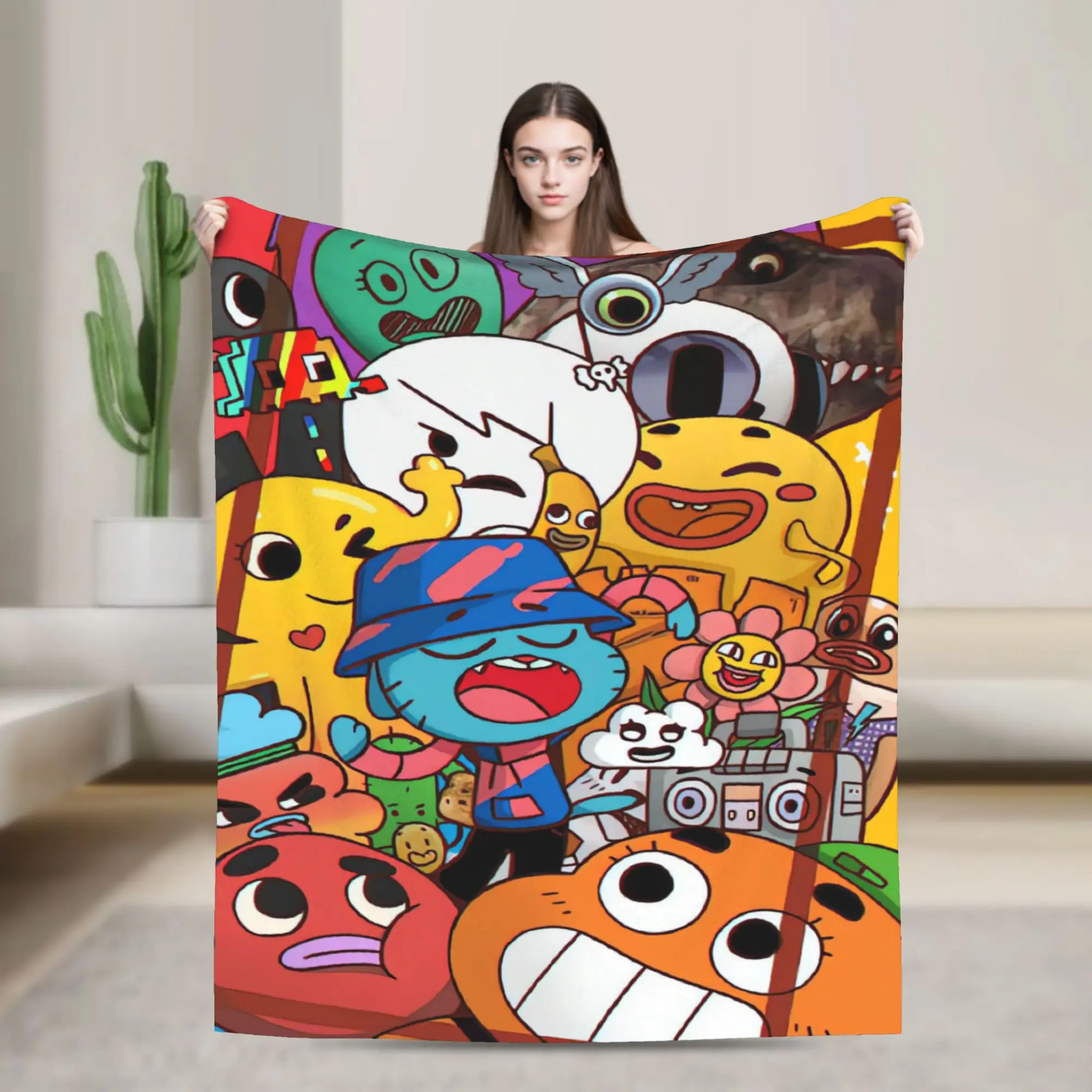 Gumball Gum Ball Watterson Amazing Cartoon Super Warm Blanket  Fluffy Couch Chair Flannel Bedspread Sofa Bed Cover