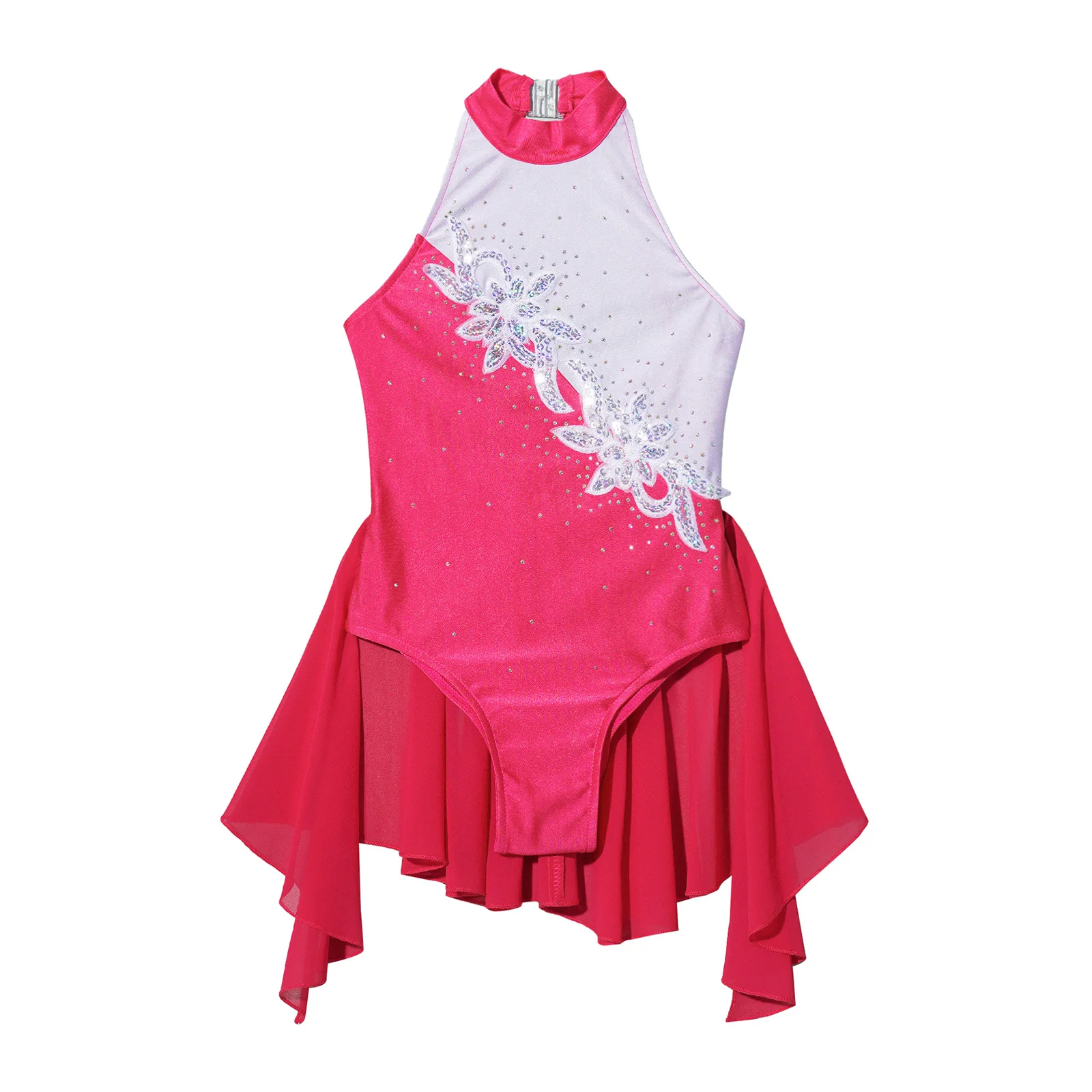 Vestido de leotardo de gimnasia de Ballet para niñas, traje de baile lírico, lentejuelas brillantes, diamantes de imitación, Mono de patinaje