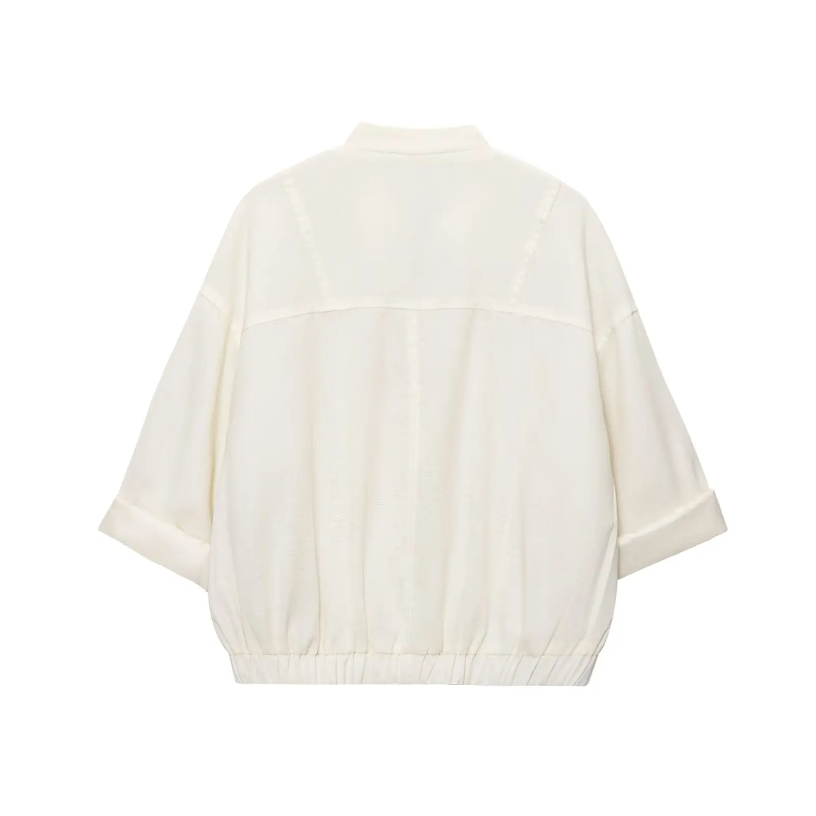 ZBZA Primavera delle nuove donne Faionable Linen Blend Roll up Sve Jaet Casual Loose Fit Lungo Sve Chiusura con cerniera Colore