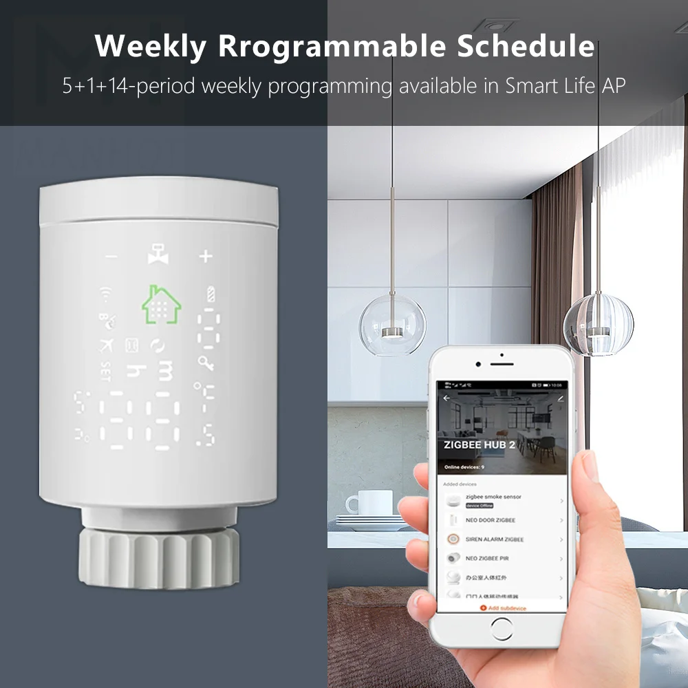 ZigBee Tuya New Radiator Actuator Valve TRV Smart Programmable Thermostat Temperature Heater Alexa Voice Control Google Home