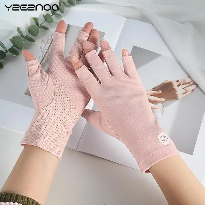 Summer Anti-UV Sunscreen Outdoor Breathable Gloves Thin Driving Gloves Touch Screen Riding Gloves Half-finger Cotton Ladies Lace