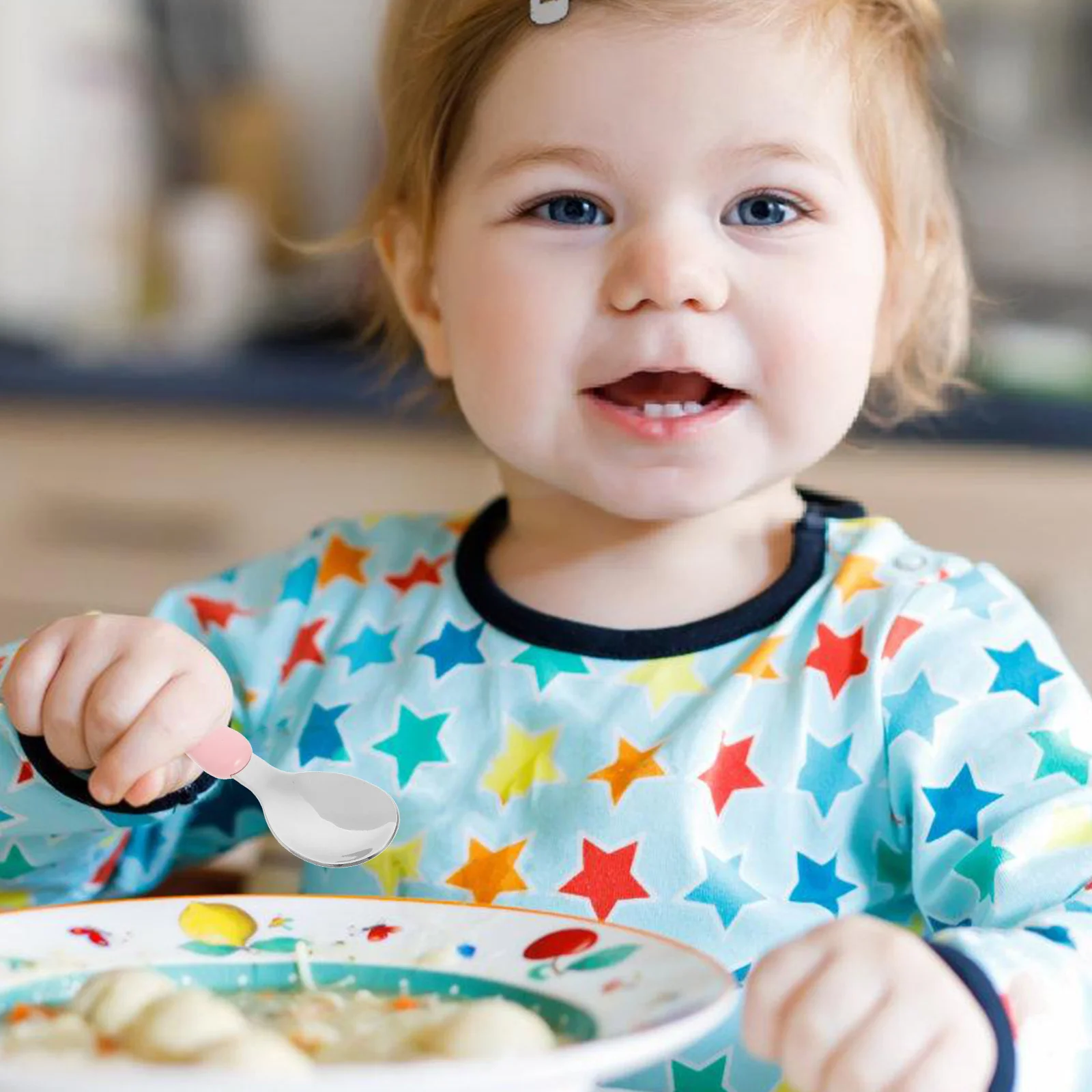 

Fork and Spoon Set Cartoon Animal Design Ergonomic Grip for Feeding Easy Soup Learning Cutlery